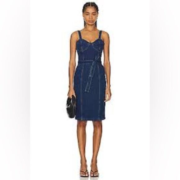 NWT women’s PAIGE X REVOLVE Giulia Denim Ariel Midi Dress with belt size 10 - Picture 1 of 12